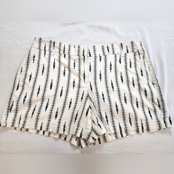 LOFT Pants - Ann Taylor Loft Women's Black & White Striped Ornate 100% Cotton Shorts, sz 8